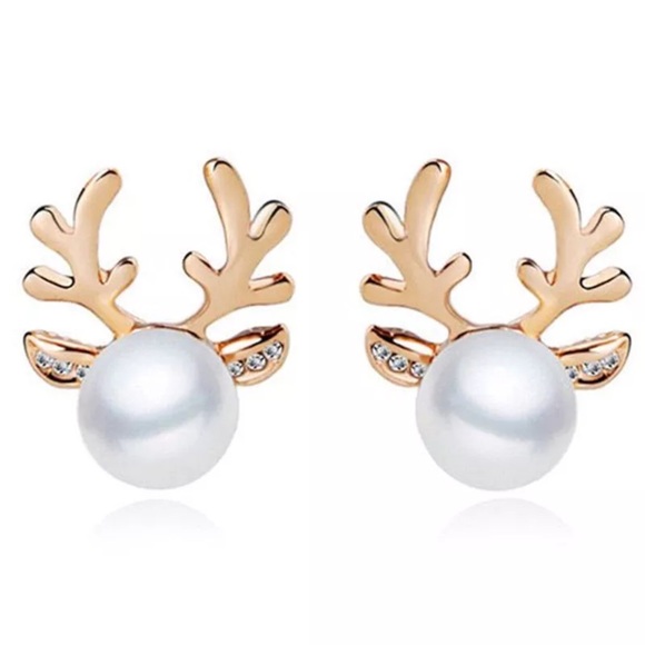 ✨”DASHER” GOLD REINDEER PEARL EARRINGS-NEW✨ - Picture 5 of 7